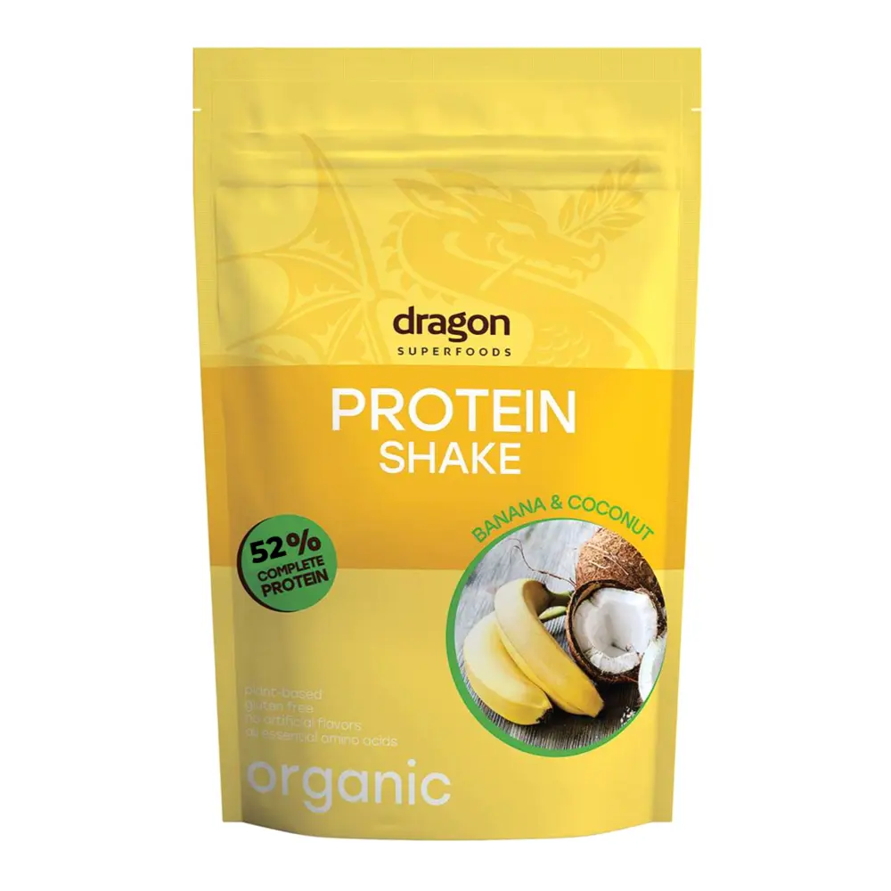 Bột Protein Chuối & Dừa Hữu Cơ, Organic Plant-Based Protein Shake, Banana & Coconut (450g) - DRAGON SUPERFOODS